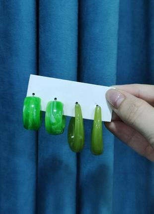 Акриловые сережки зелёные сережки кольца винтажние трендовые сережки