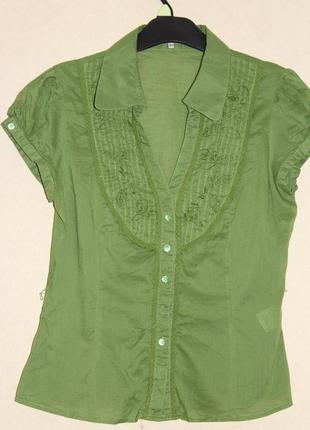 Очень красивая легкая рубашечка блузка с поясом вышивка 100% хлопок