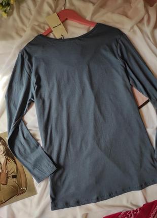 Тоненький свитер хлопка удлиненный до длинного рукава с v вырезом серо-голубой4 фото