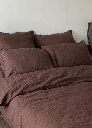 Льняное постельное белье коричневого цвета лён евро стандарт коричневый цвет