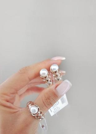 Срібний набір 925 проби з золотом та перлами