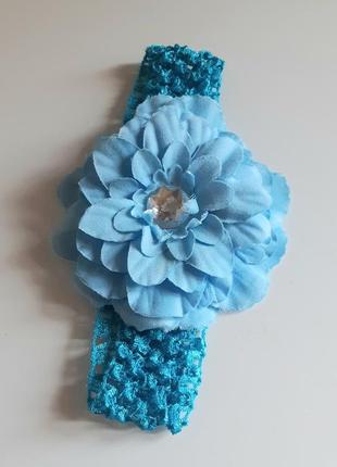 Голубая повязка афробант подвязка цветок на резинке2 фото