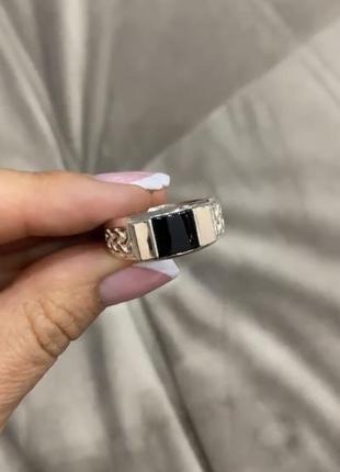 Серебряное мужское кольцо с золотыми пластинами3 фото