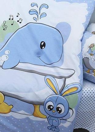 Комплект дитячої постільної білизни для малюків у ліжечко бавовна 100% туреччина whale кіт блакитний3 фото