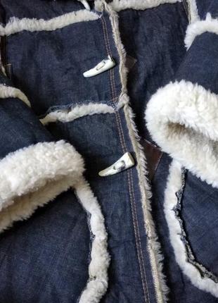 Женская дублёнка colin's джинсовая натуральная с мехом 46 размера плюс сумка муфта2 фото