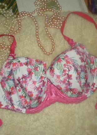 Шикарнй яскравий бюстгальтер (лифчик) в красивий квітковий принт.  75с