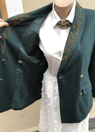 Вінтаж,зелений жакет,піджак із золотою вишивкою,блейзер,2 фото