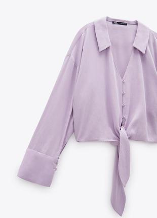 Лиловая рубашка от zara, укороченная рубашка, топ, блузка6 фото
