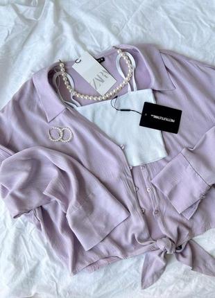 Лиловая рубашка от zara, укороченная рубашка, топ, блузка1 фото