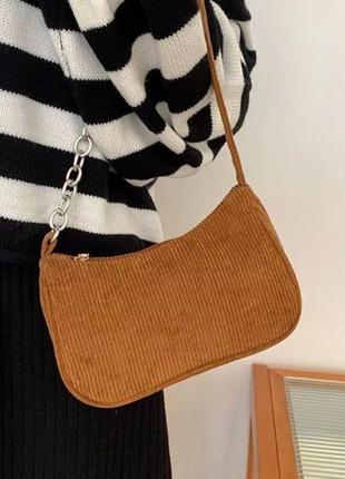 Вельветова коричнева сумочка з ланцюжком2 фото