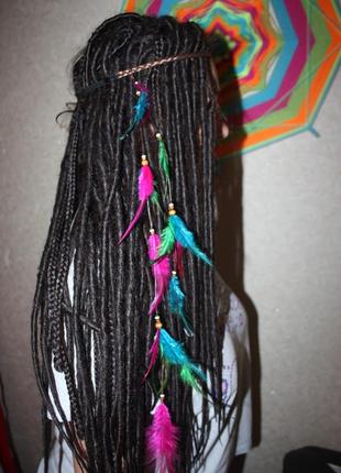 Повязка на волосы с перьями хайратник в стиле хиппи, бохо разные цвета!