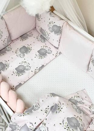 Комплект постільної білизни для новонародженої happy night слоники рожевий3 фото