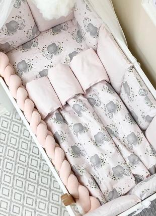 Комплект постільної білизни для новонародженої happy night слоники рожевий5 фото