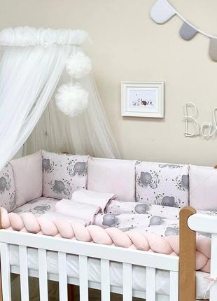 Комплект постільної білизни для новонародженої happy night слоники рожевий2 фото