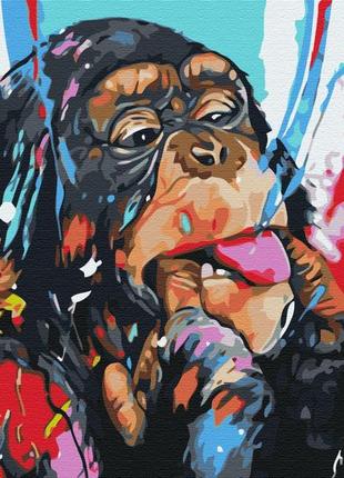 Картина по номерам 40х50 на деревянном подрамнике "цветная шимпанзе" bs51960