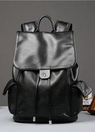 Мужской кожаный новый стильный чёрный качественный рюкзак портфель сумка шкіряний ранець1 фото