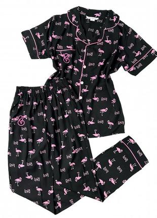 Пижама женская рубашка и штаны с фламинго 12529