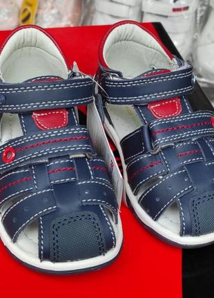 Кожаные босоножки сандалии для мальчика синие5 фото