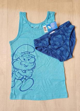 Комплект білизни майка і труси 122/128 для хлопчика смурфики