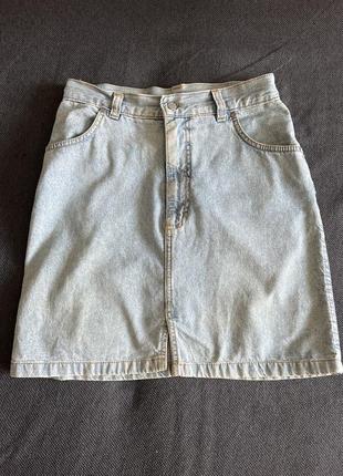 Джинсовая юбка, с распоркой,мини,юбка с разрезом