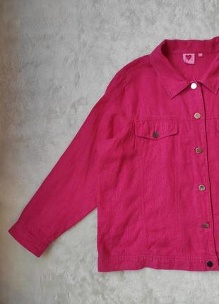 Розовая льняная куртка лен пиджак малиновый джинсовка батал большого размера5 фото