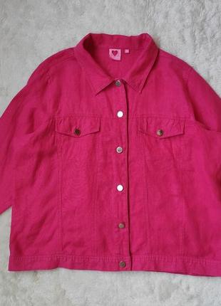 Розовая льняная куртка лен пиджак малиновый джинсовка батал большого размера2 фото