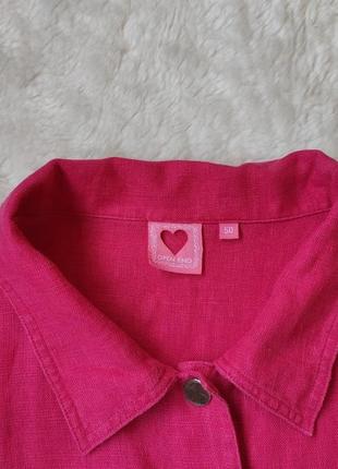 Розовая льняная куртка лен пиджак малиновый джинсовка батал большого размера8 фото