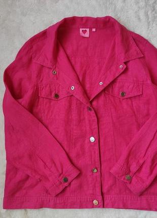 Розовая льняная куртка лен пиджак малиновый джинсовка батал большого размера3 фото