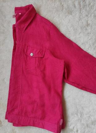Розовая льняная куртка лен пиджак малиновый джинсовка батал большого размера7 фото