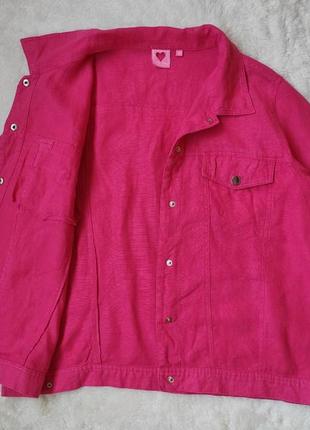 Рожева лляна куртка льон-гаманцевий джинсовка батал великого розміру4 фото