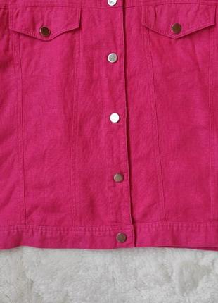 Розовая льняная куртка лен пиджак малиновый джинсовка батал большого размера6 фото