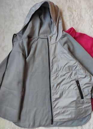 Серая серебристая деми куртка короткая с капюшоном флиска пальто оверсайз худи батал большого размер3 фото