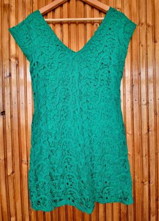 Летнее зеленое кружевное платье мини mango1 фото