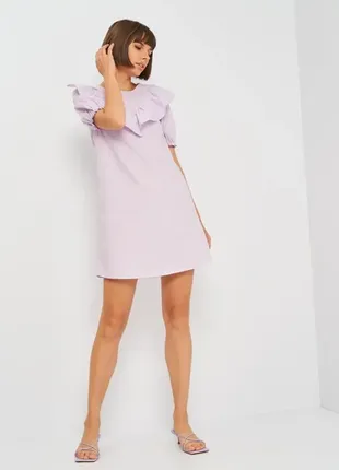 H&m легка пряма вільна сукня з оброками і обʼємним рукавом2 фото