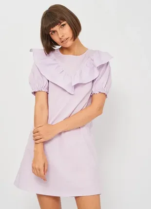 H&m легка пряма вільна сукня з оброками і обʼємним рукавом4 фото