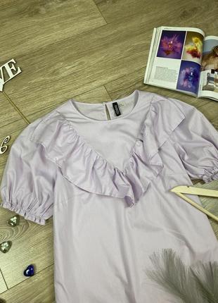 H&m легка пряма вільна сукня з оброками і обʼємним рукавом5 фото