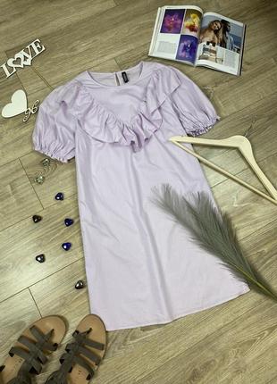 H&m легка пряма вільна сукня з оброками і обʼємним рукавом6 фото