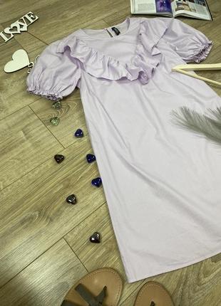H&m легка пряма вільна сукня з оброками і обʼємним рукавом8 фото