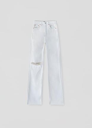 Широкие рваные джинсы с высокой посадкой pull &amp; bear не zara джинсовые кюлоты рваные ширинкие высокая посадка6 фото