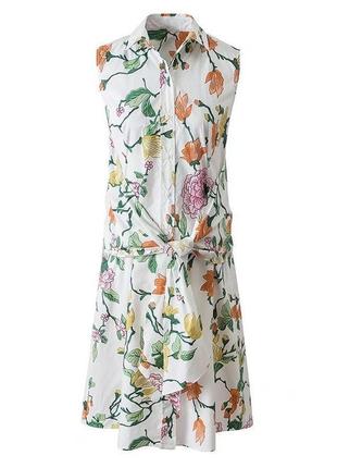 Платье рубашка zara с цветочным принтом на пуговицах6 фото
