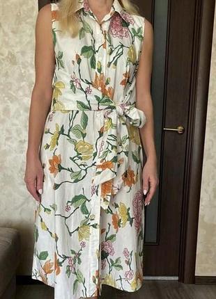 Платье рубашка zara с цветочным принтом на пуговицах