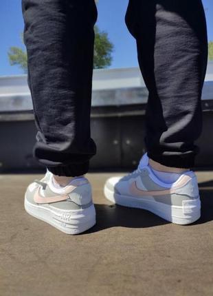 Модные, классические кроссовки найм форс nike air force 1 shadow white grey pink серо-розовые10 фото