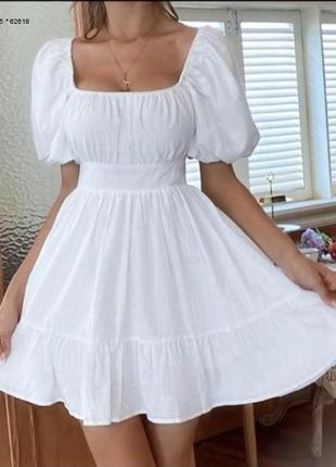 Біла сукня з суміші льону1 фото