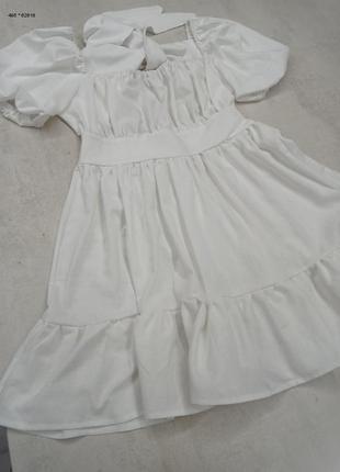 Белое платье из смеси льна3 фото