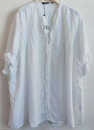 Лляна сорочка zara білого кольору7 фото