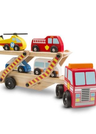 Игровой набор melissa&doug деревянный аварийный перевозчик-трейлер (md14610) - топ продаж!