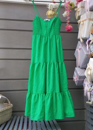Сарафан сукня міді ярусний легкий zara зеленого кольору турція
