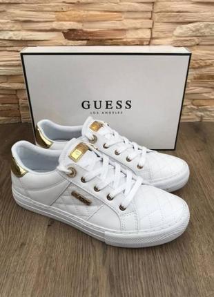 Оригинальные женские кожаные белые кроссовки guess