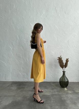 Платье женское длинное миди легкое летнее на лето праздничное нарядное повседневное желтое розовое черное голубое на бретелях сарафан5 фото