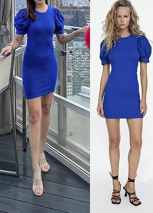 💙sale трикотажное платье  zara рукава баллоны s/m